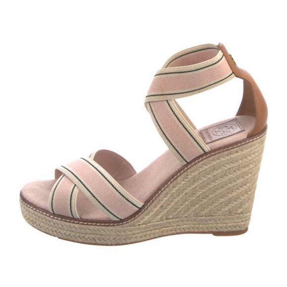 Tory Burch Frieda Blush Stripe Pink Tan Platform Espadrille Sandals Size US 11 - Picture 2 of 3